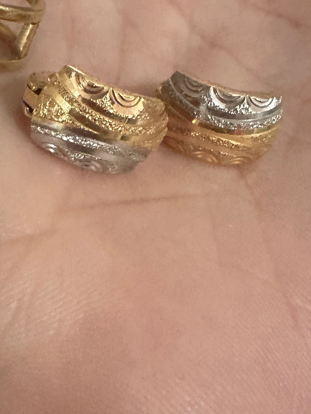 Two-Tone Gold and Silver Textured Hoop Ring